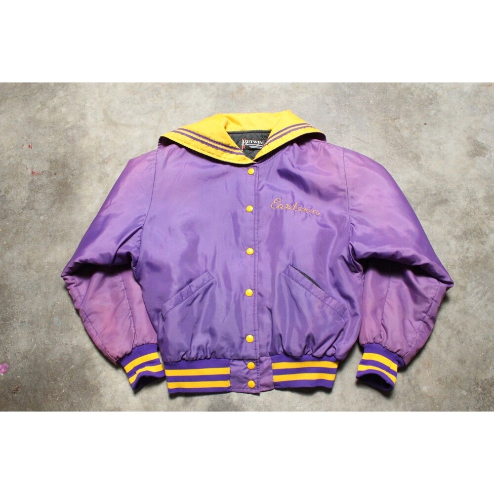 Vintage 90s Made in USA Cheerleader Distressed Varsity Jacket Sun-Faded - L